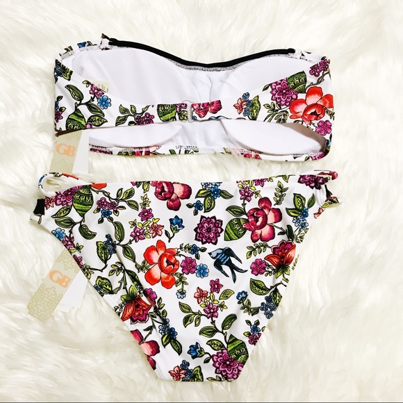 GB White Floral Bikini 2 Piece Set Large NWT - Picture 3 of 4
